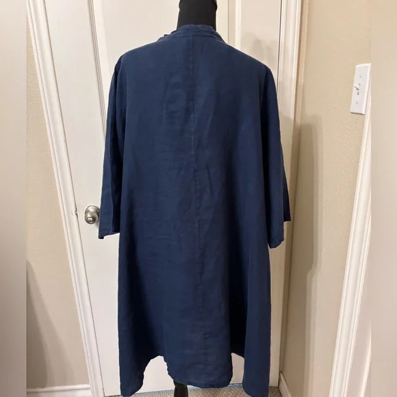 Bryn Walker Dress Linen Large Blue Long Shirt  Tunic Pockets Made in USA Lagen - Picture 14 of 16